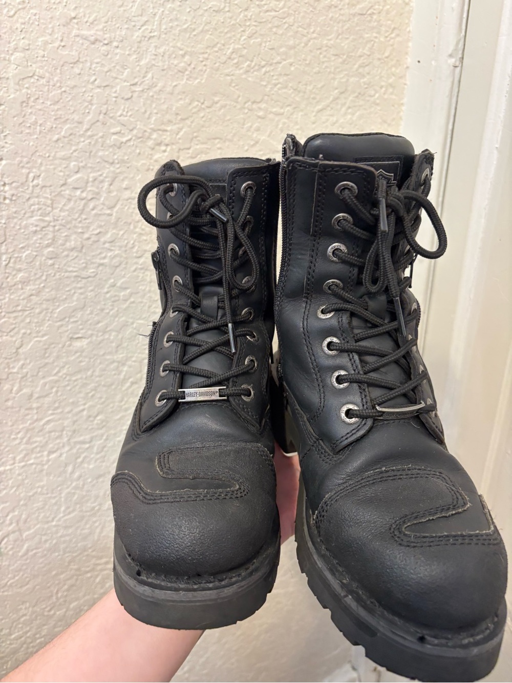 Women's Black Leather Lace-Up Work Boots Harley-Davidson